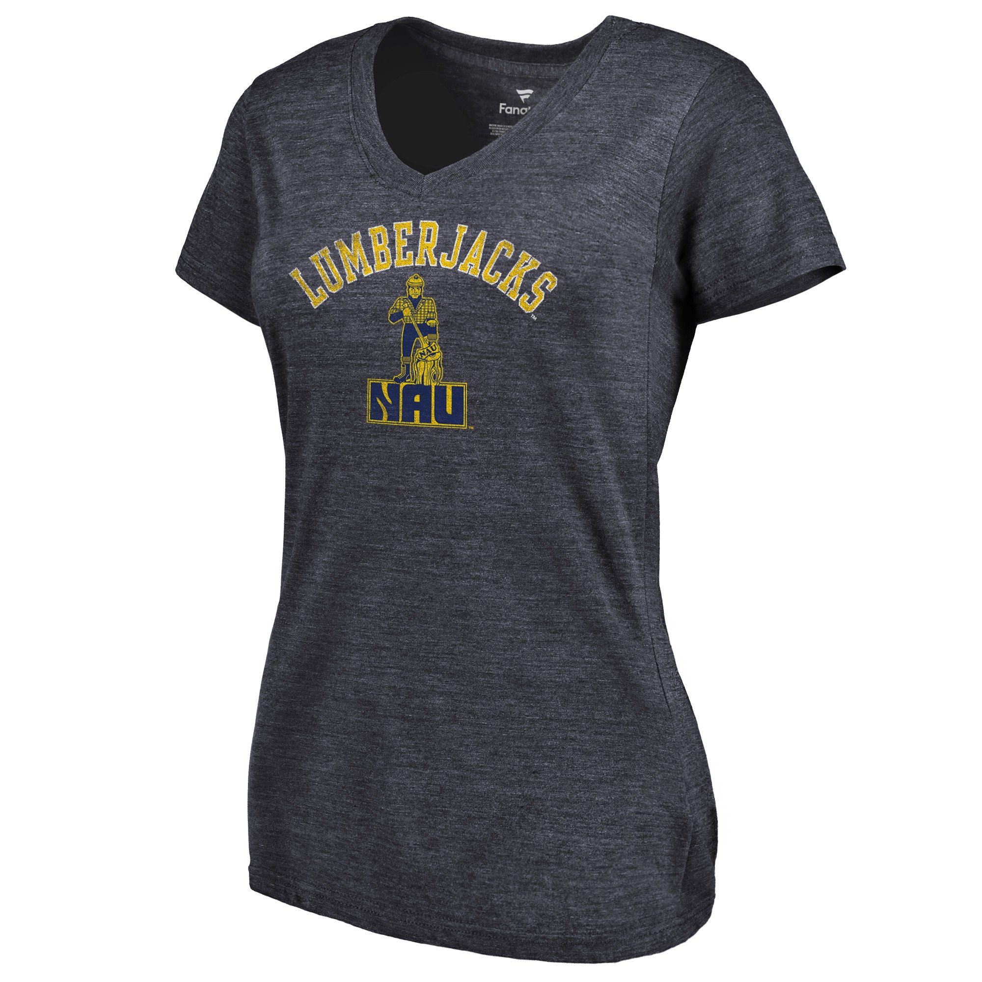 2020 NCAA Fanatics Branded Northern Arizona Lumberjacks Women Navy Vault Arch over Logo TriBlend VNeck TShirt